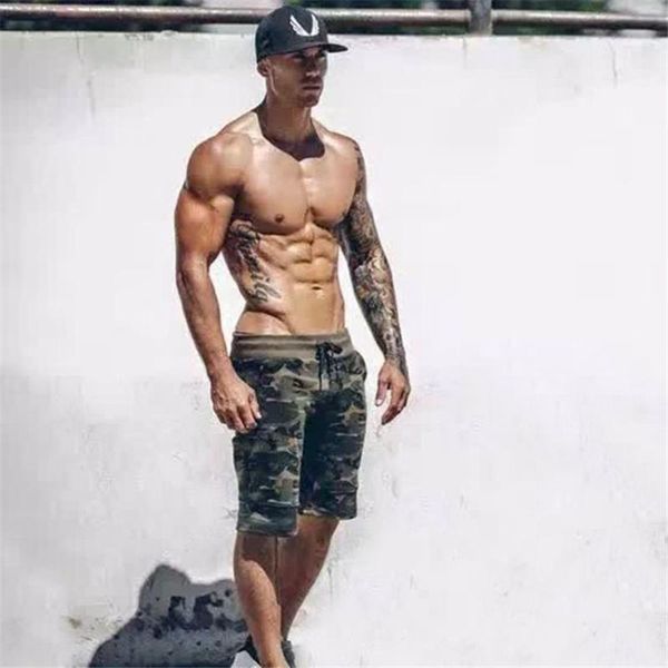 

running shorts men's fitness sweatpants casual trend camouflage cotton stretch training clothing, Black;blue