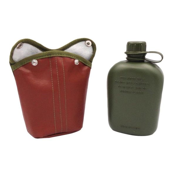 

water bottle 1l outdoor sport military hunting canteen plastic camping hiking survival kettle with leather cover cap