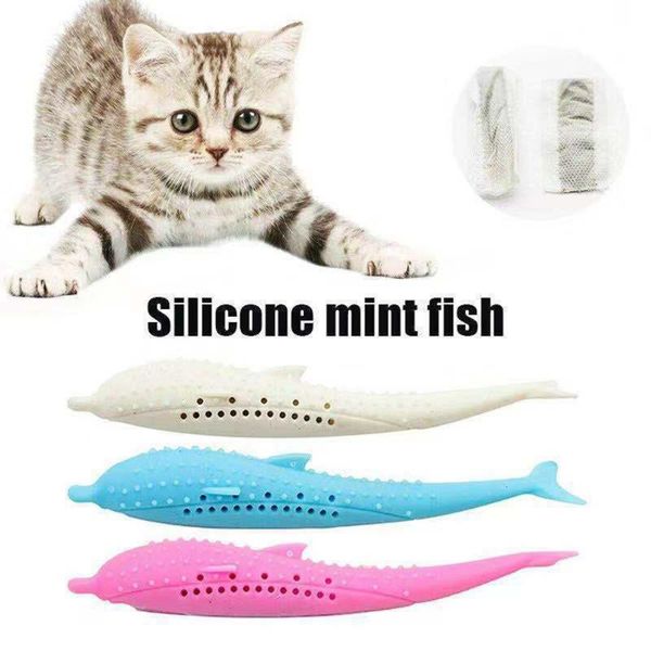 

cat catnip toys fish shape toothbrush with silicone molar stick teeth cleaning playing chew toy pet supplies
