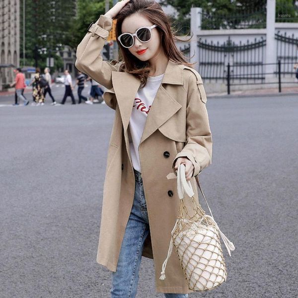 

women's trench coats trendy sping autumn women khaki coat fashion streetwear double breasted loose fit black ladies outwear, Tan;black