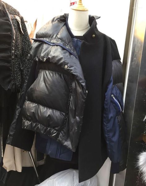 

winter zippers buttons warm coat women striped cotton-padded parka1, Black