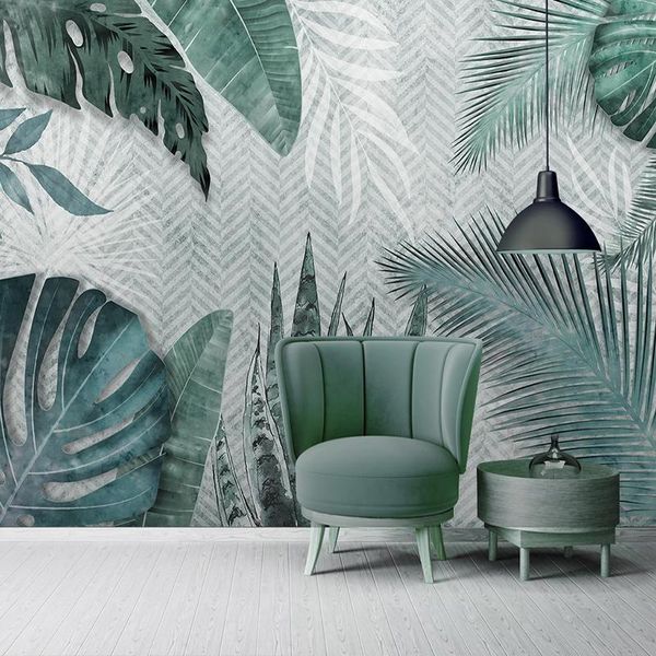 

wallpapers custom mural wallpaper 3d hand painted tropical leaves fresco living room tv sofa bedroom home decor waterproof papel de parede