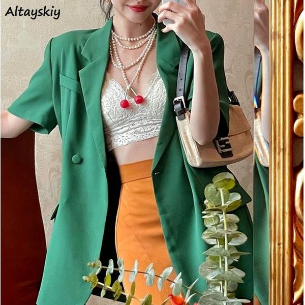 

women's suits & blazers women outwear fashion loose simple vintage green summer mujer long-style notched ulzzang retro clothes 2021 thi, White;black