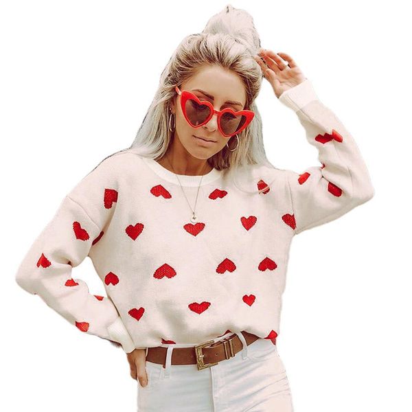 

heart pattern print fashion womens sweaters casual loose jumper autumn winter pullover, White;black