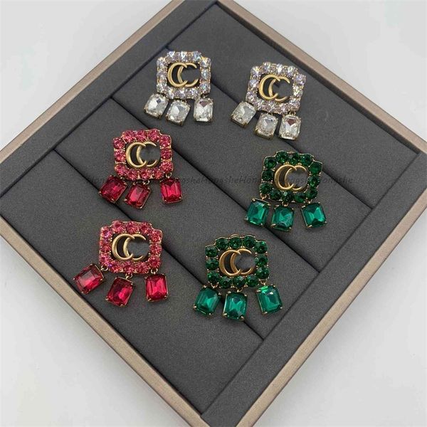 

square zircon earrings women's red s925 silver needle earrings