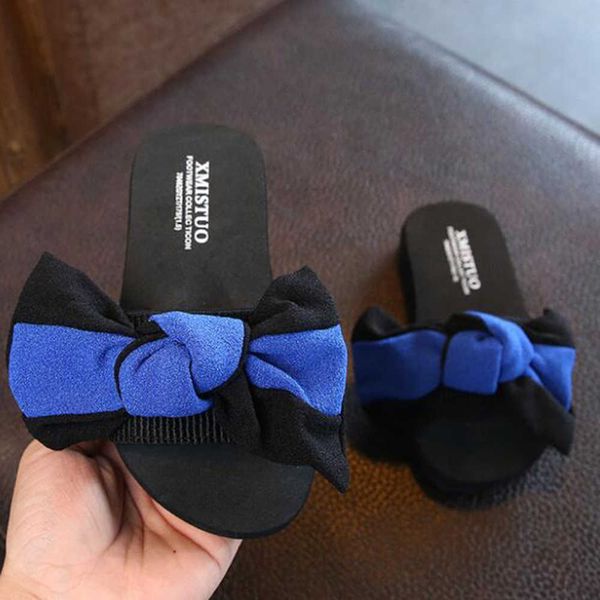 

children' slippers summer cute bow girls sandals wild breathable non-slip soft bottom princess shoes kids qq355 210712, Black;grey