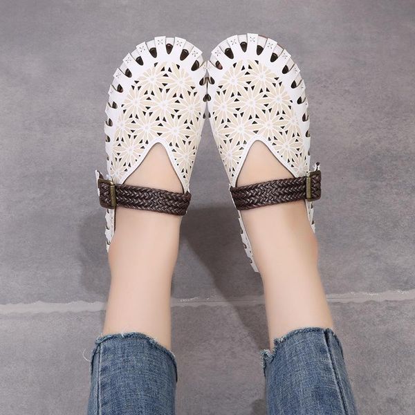 

sandals women's breathable flat shoes shallow footwear pu leather loafers casual summer hollow ladies, Black