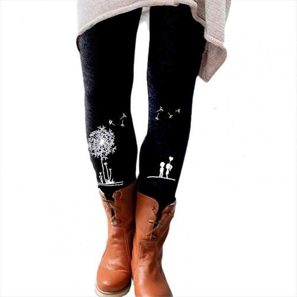 

fashion trousers dandelion print long womens legging pants skinny autumn, Black