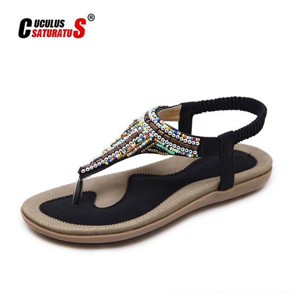

cuculus women bohemia ethnic flip flops soft flat sandals woman casual comfortable plus size wedge summer shoes t588-9, Black