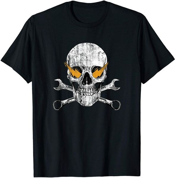 

distressed skull & wrenches biker t-shirt size m-5xl, White;black