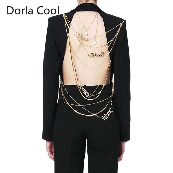 

high street personality blazers women designer backless chains letters outerwear coats irregular lady's party chic clothing women', White;black