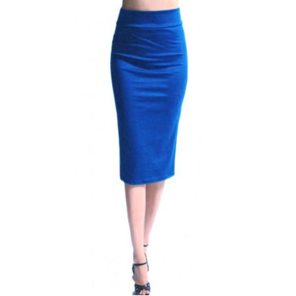 

skirts yrrety pencil bodycon knee-length wear work multi color women elastic high waist office midi black red knit bottom