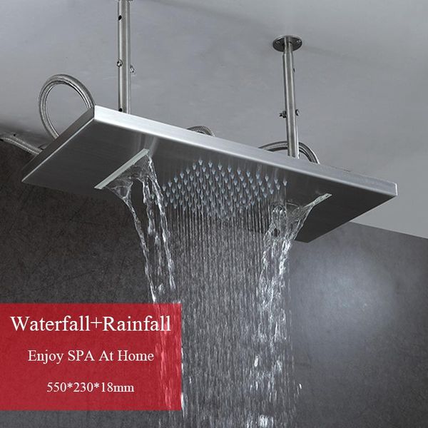 

bathroom shower heads head rainfall waterfall brushed panel rain ceiling fixture accessories rectangle rose water saving