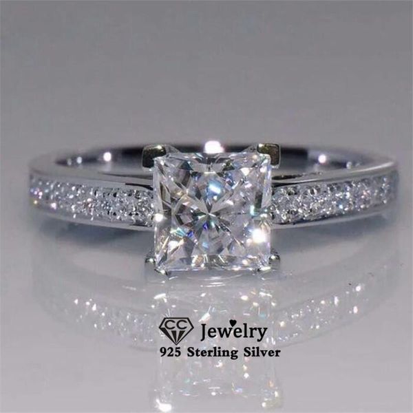 

cluster rings for women silver s925 simple cubic zirconia ring wedding propose fine bridal jewelry bague femme drop 631b, Golden;silver