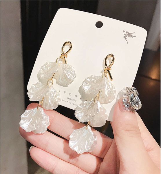 

earrings s925 for women japan and south korea fresh long shell flower earrings net red versatile temperament petal earrings, Golden