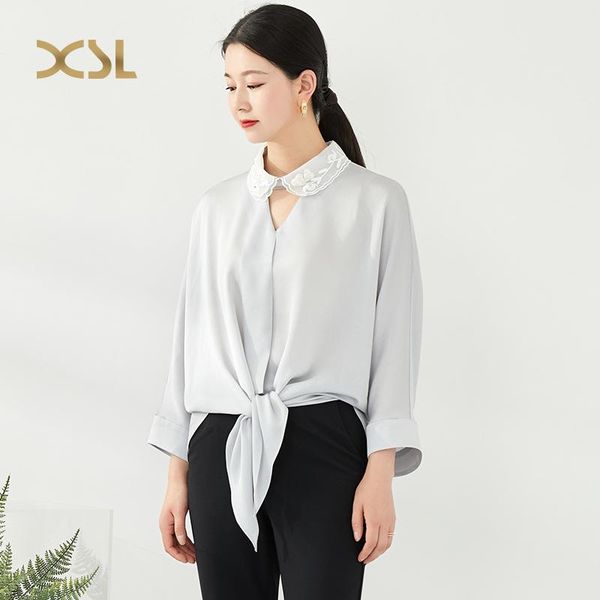 

women's blouses & shirts xiang she li clothing temperament art style embroidered collar bat sleeve shirt middle pearl chiffon, White