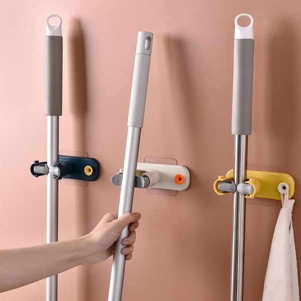 

hooks & rails 2in1 bathroom mop bracket wall-mount sticker easy-install strong burden side hook duster cloth supporter housewares nail-free