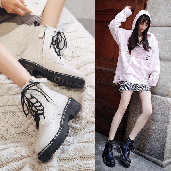 

boots 2021 single all-match handsome will woman england short, Black