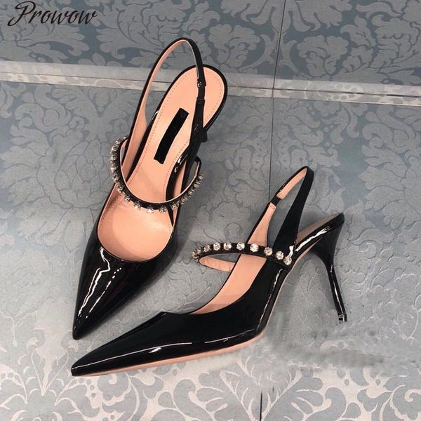 

prowow gladiator women sandals pointed toe crystals summer shoes woman pumps sandalias black high heels dress