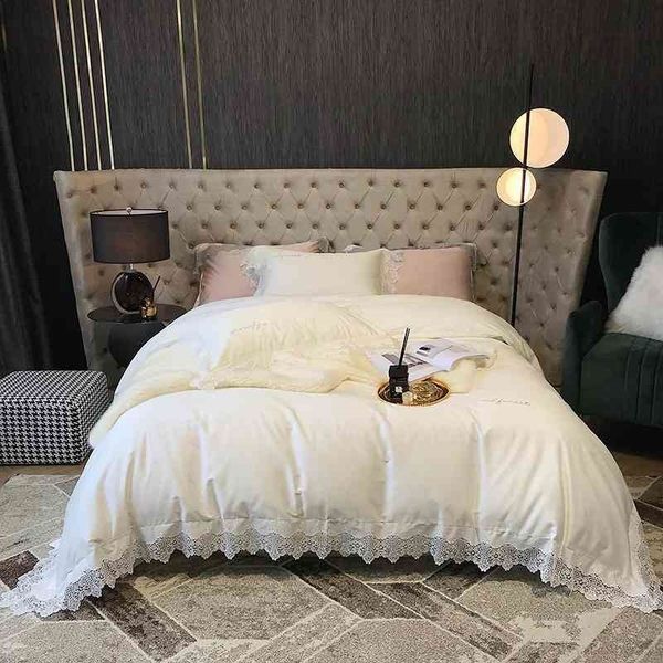 

shabby chic lace duvet set white pink 4pcs  king size women quilt cover bed sheet pillowcases girls farmhouse bedding