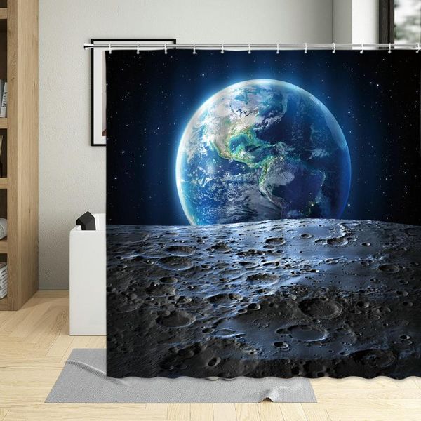 

galaxy shower curtain moon graphic image trippy rock detailed surface planet astronomy outer space print cloth fabric bathroom curtains