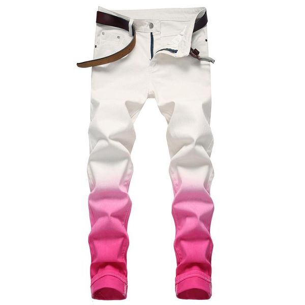 

men's jeans men fashion casual straight large size pants streetwear pink white color matching autumn trend hip-hop daily mens, Blue