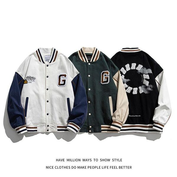 

men's jackets autumn original patchwork letter towel embroid baseball jacket men bomber women varsity coat campus cotton streetwear, Black;brown