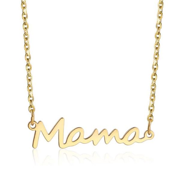 

link, chain stainless steel delicate minimalism gold mama pendant necklace women ladies mother day's gift jewelry for him with, Black