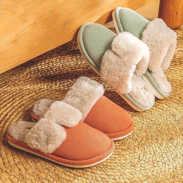 

women candy color faux fur winter slippers ladies short plush indoor home flat shoes female warm soft cute couple, Black