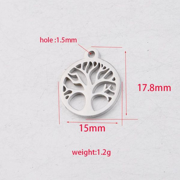 

pendant necklaces golden stainless steel tree of life necklace for women round metal hollow choker mirror polished, Silver