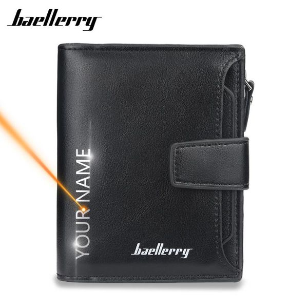 

wallets 2021 men name engraving fashion short male purse zipper card holder solid coin pocket carteria, Red;black