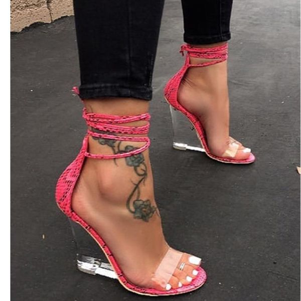 

dress shoes 2021 summer european and american style snake pattern open toe wedge sandals fashion feet nude lace heels, Black