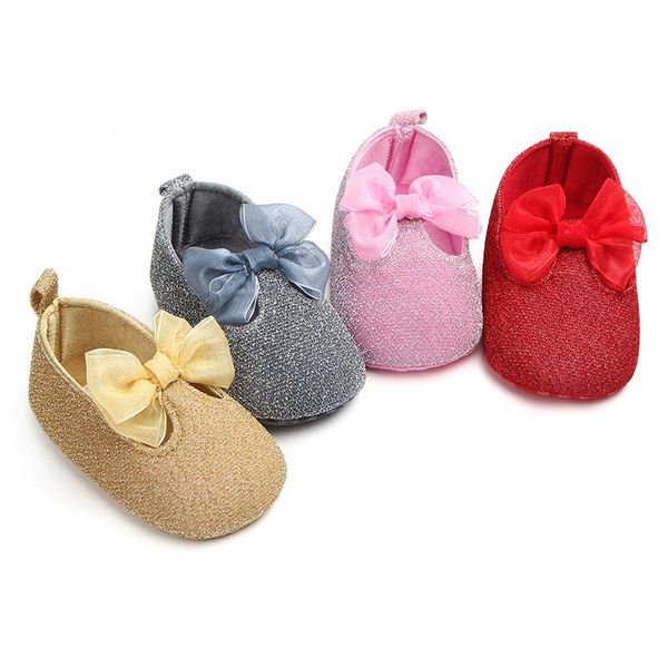 

first walkers born baby girls shoes with bow red soft soled non-slip crib
