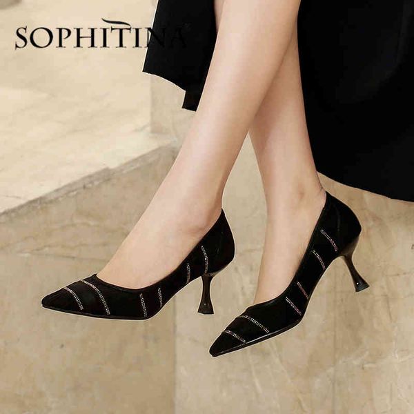 SOPHITINA Zarif Pompalar Kadınlar Pop Sivri Burun Moda Kolaylık Şerit Sıralaması Yüksek Topuklu Ayakkabı Olgun Bayan Ayakkabı SO481 210513