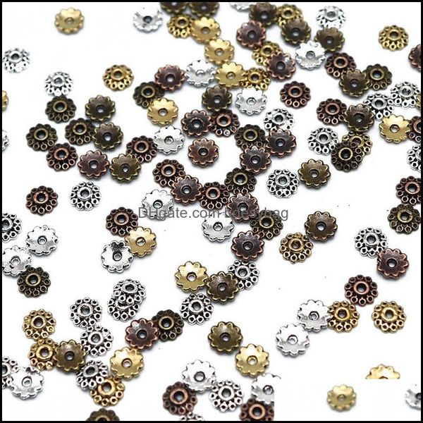 

other findings & components jewelryother 5mm flower beads caps mix spacer 100/200pcs metal vintage sier plated pattern bead end jewelry maki, Slivery;golden