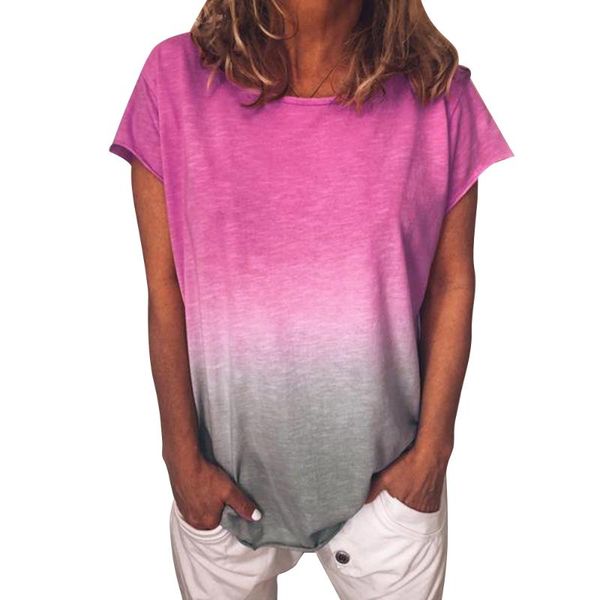 

women's t-shirt gradient color short sleeve t-shirts for women summer loose femme round neck plus size fashion tees shirt d30, White