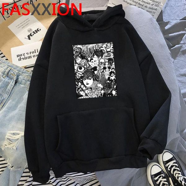 

men's hoodies & sweatshirts junji ito men graphic y2k aesthetic hoody, Black