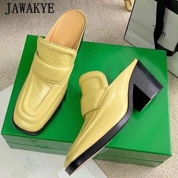 

british style chunky heel women mules real leather sqaure toe runway slides crocodile pattern block heels slippers, Black