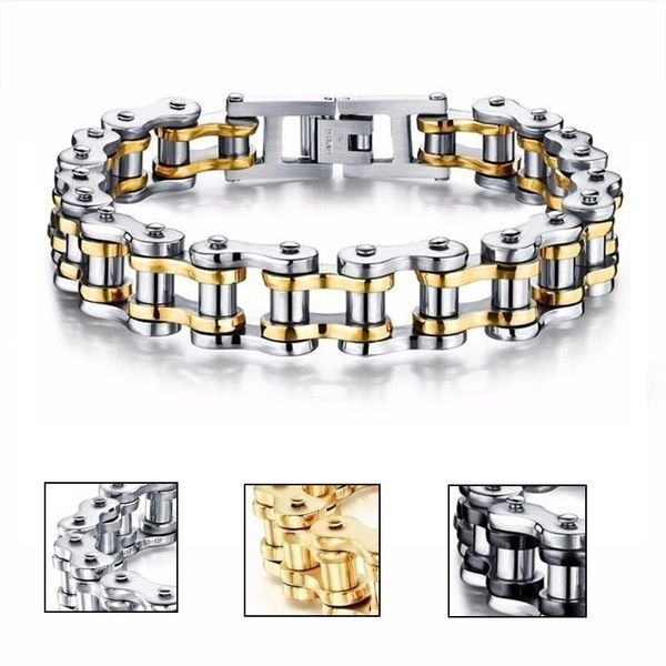 

link, chain stainless steel biker bracelet mens link motorcycle bicycle style bracelets fashion punk bangles jewelry, Black