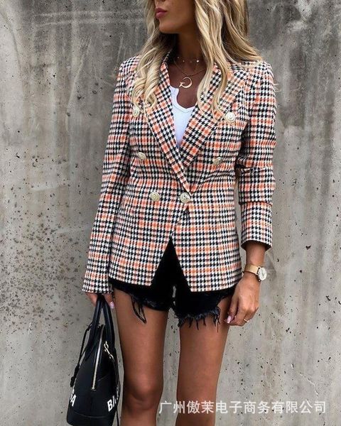 

women's suits & blazers 2021 lapel plaid suit coat, White;black