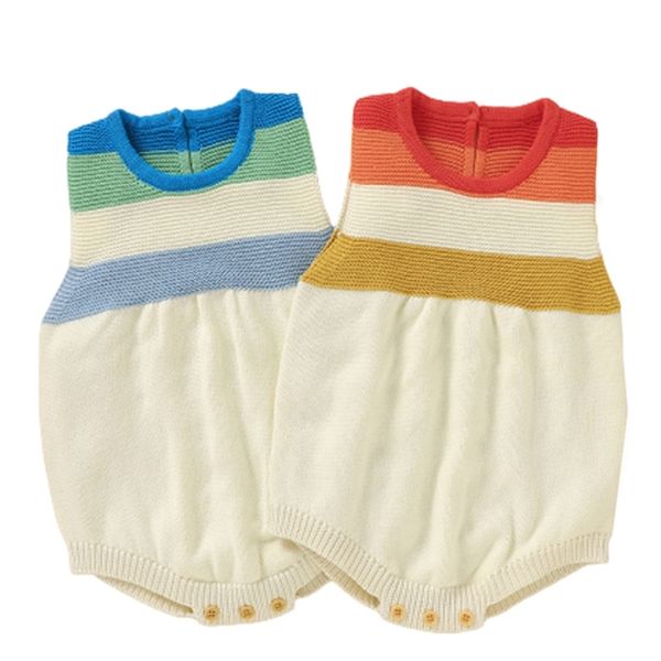 Abbigliamento Rainbow Born 0-3 anni Pagliaccetti lavorati a maglia per ragazze in cotone senza maniche per neonati Tute per ragazzi Pagliaccetto 210417