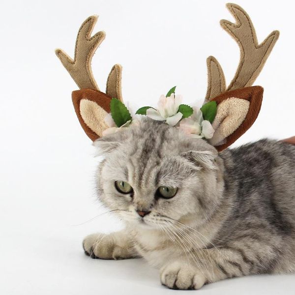 

cat costumes cute christmas reindeer horn pet headband hat costume dog puppy cosplay party hair decorations supplies headwear