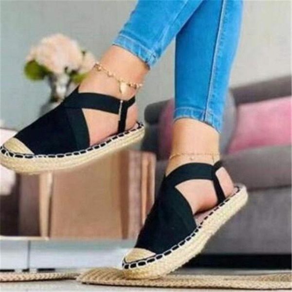 

sandals jianudan / women's casual flat shoes comfortable outdoor leisure breathable espadrilles straw, Black