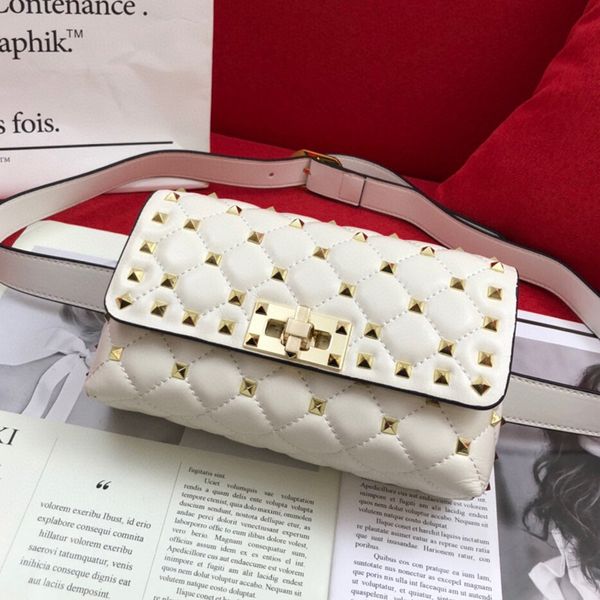 

stud crossbody bags spike waist chest bag women rivet handbag fashion letter sheepskin genuine leather purse bumbag
