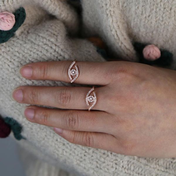 

cluster rings cute lovely rose gold evil eye women ring cubic zirconia jewelry, Golden;silver