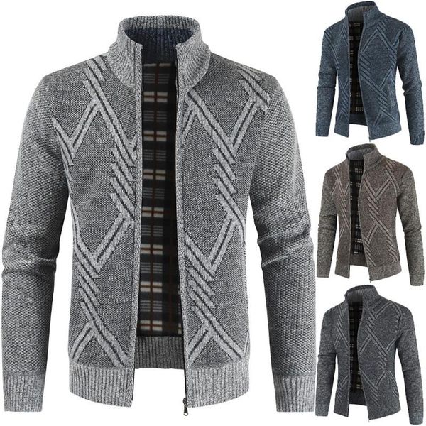 

men's sweaters mens cotton coat casual knitted zip up cardigan male standing collar striped warm winter jumper, White;black