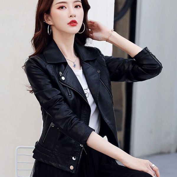 

women's jackets punk fashion black pu leather jacket women biker faux streetwear coat chic zipper outwear 2021 autumn winter, Black;brown