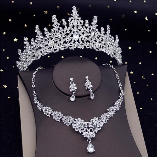 Orecchini Collana Splendidi set di gioielli da sposa in cristallo Fashion Diademi Corona Choker Abito da sposa da donna Set da sposa