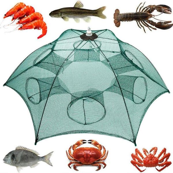 

fishing accessories 6/10/16 holes automatic folded nylon net de pesca fish trap crayfish traps landing