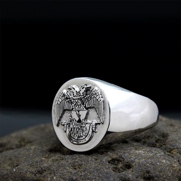 

cluster rings men`s mason asonry masonic 925 sterling silver ring, Golden;silver